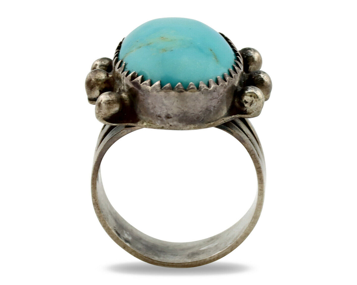 Navajo Ring .925 Silver Blue Turquoise Native American Artist C.1980's