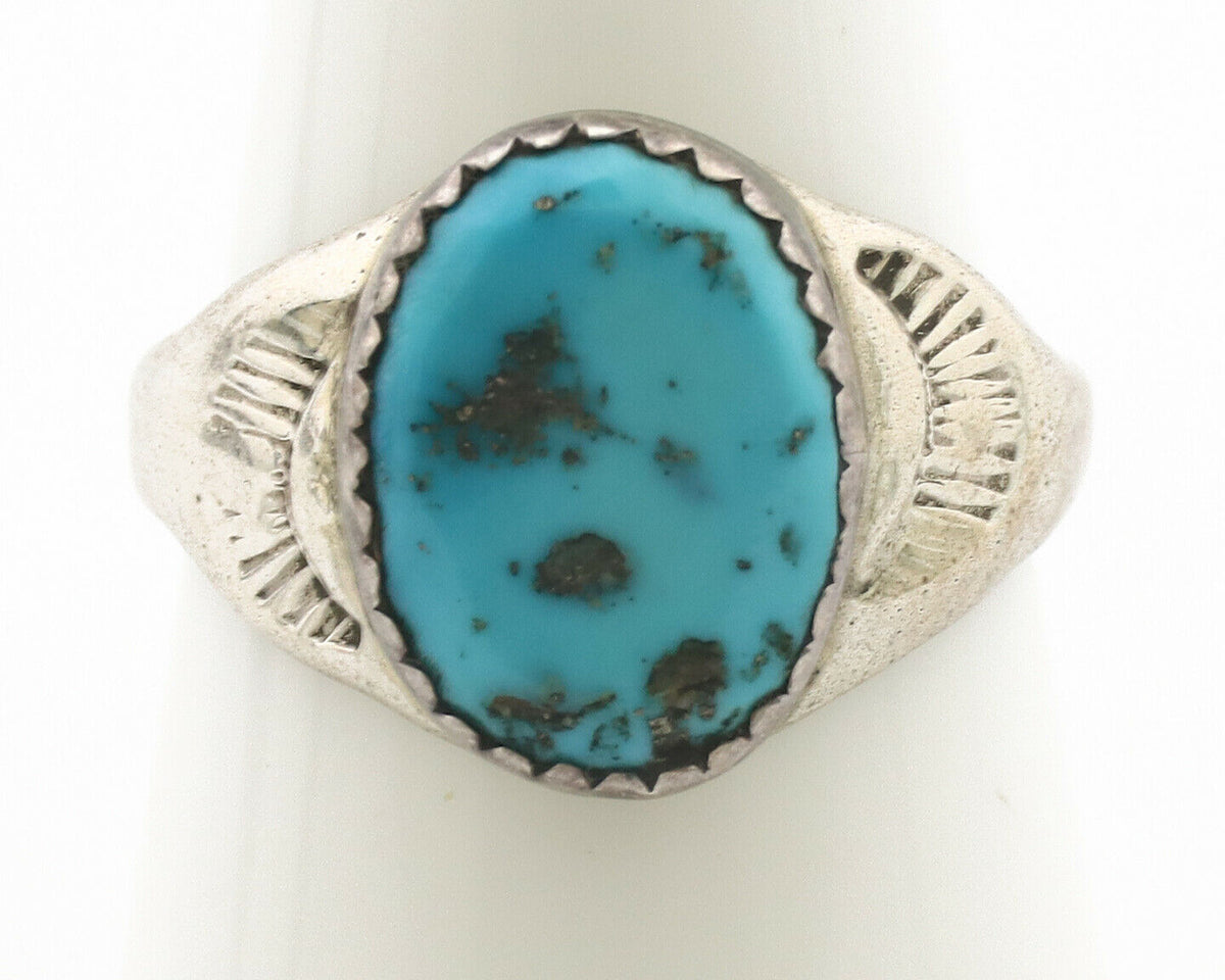 Zuni Ring .925 Silver Natural Blue Turquoise Native American Artist C.1980's