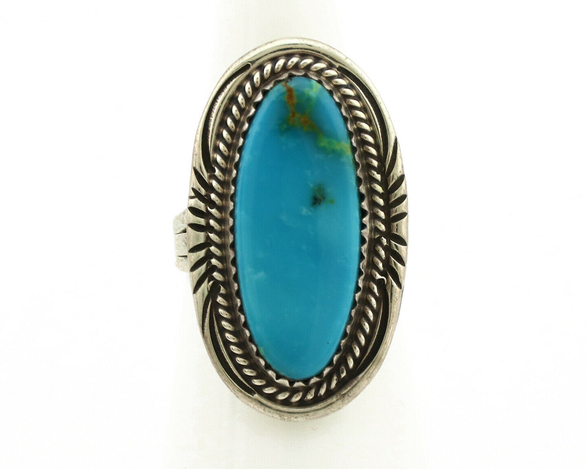 Navajo Ring .925 Silver Nevada Turquoise Artist Signed M Begay C.1980's