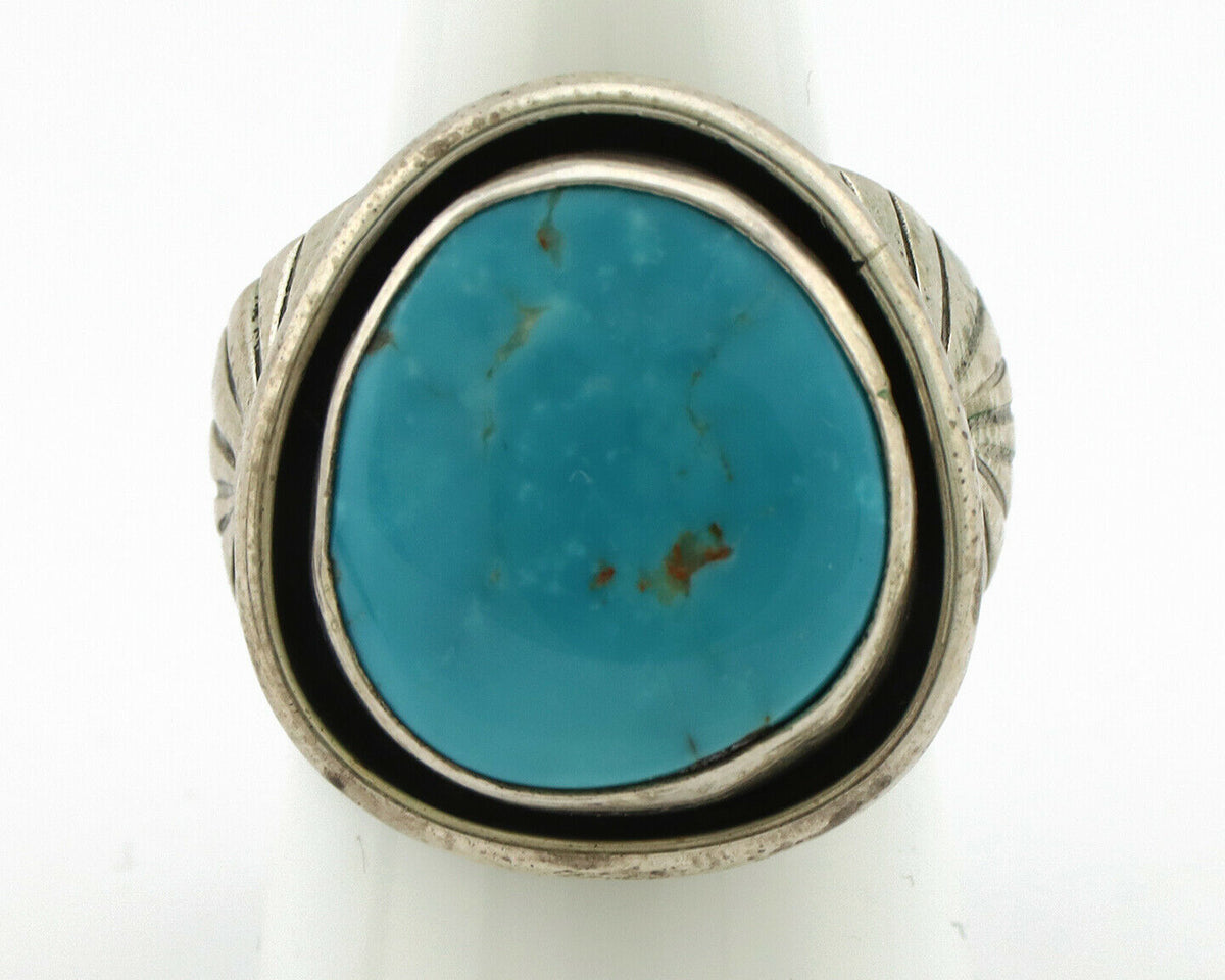 Navajo Ring .925 Silver Blue Turquoise Signed Aritst DZ C.80's