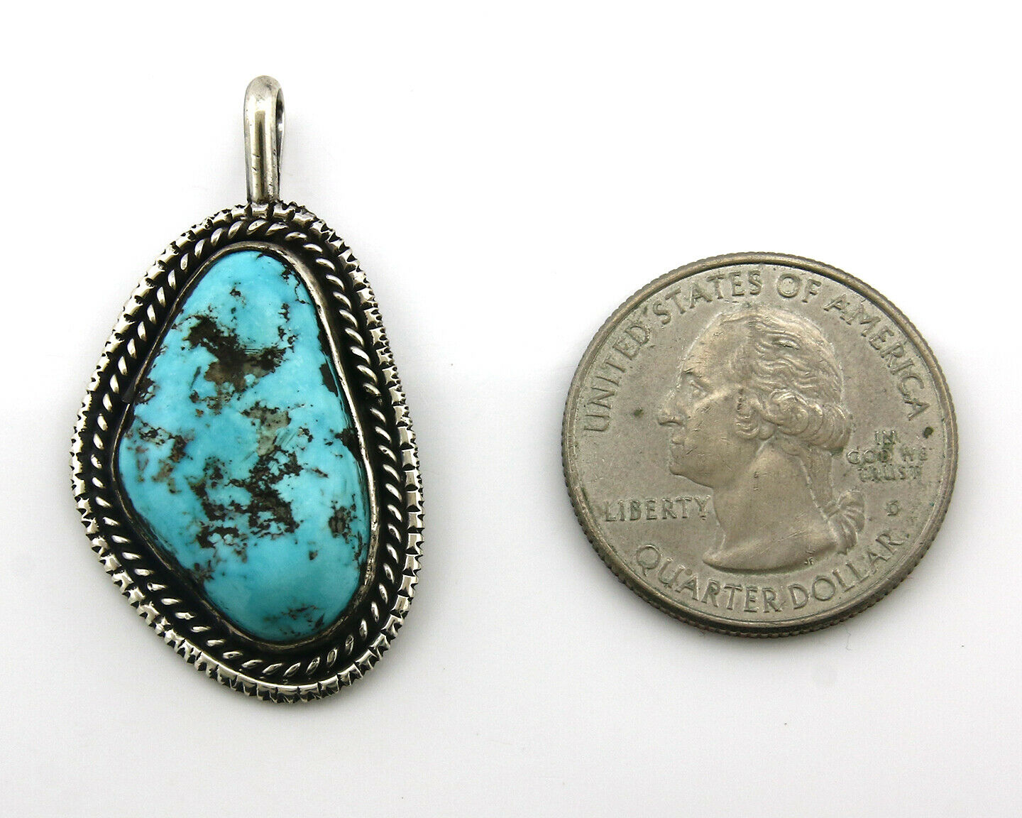 Navajo Pendant .925 Silver Kingman Turquoise Signed Artist Tom Willeto C.80's