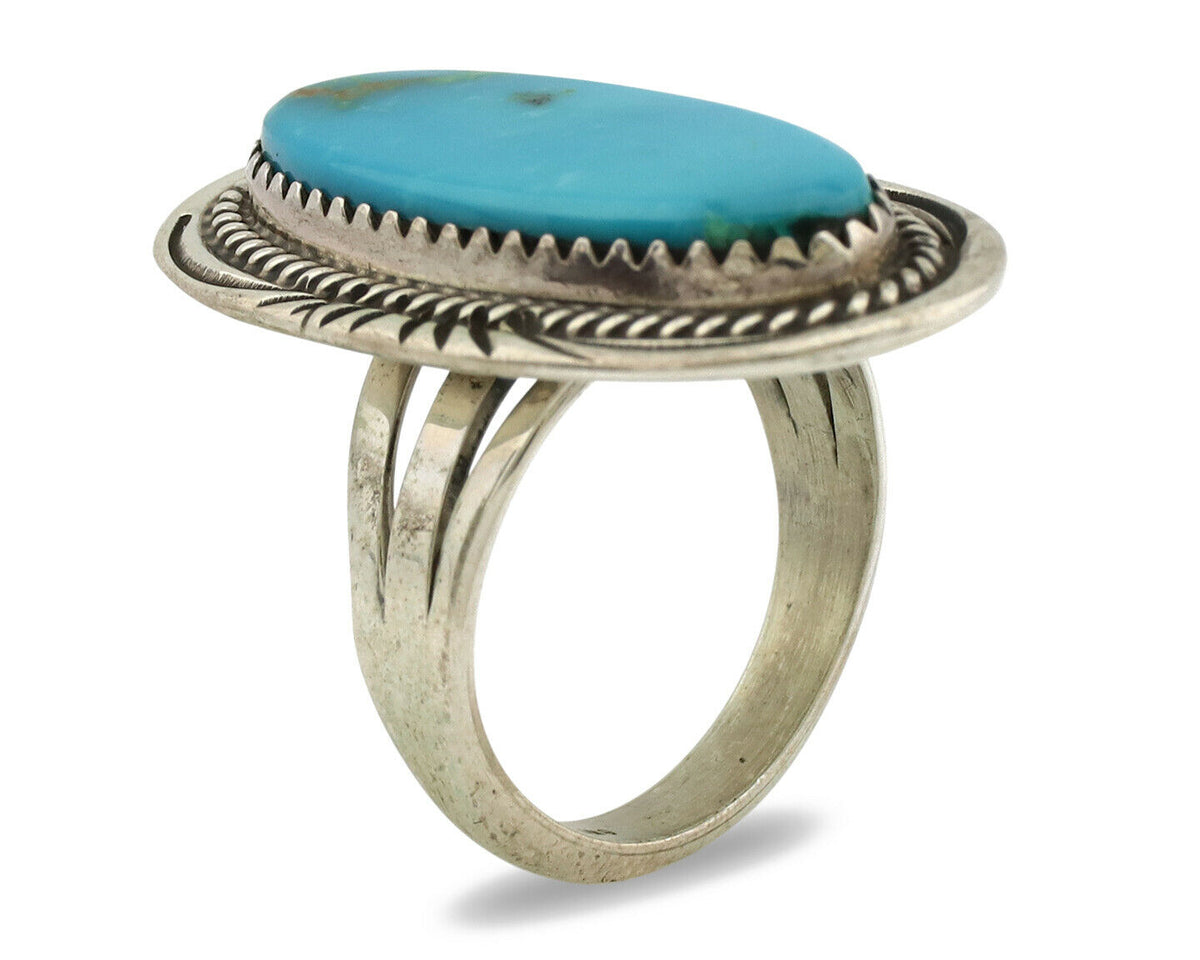 Navajo Ring .925 Silver Nevada Turquoise Artist Signed M Begay C.1980's