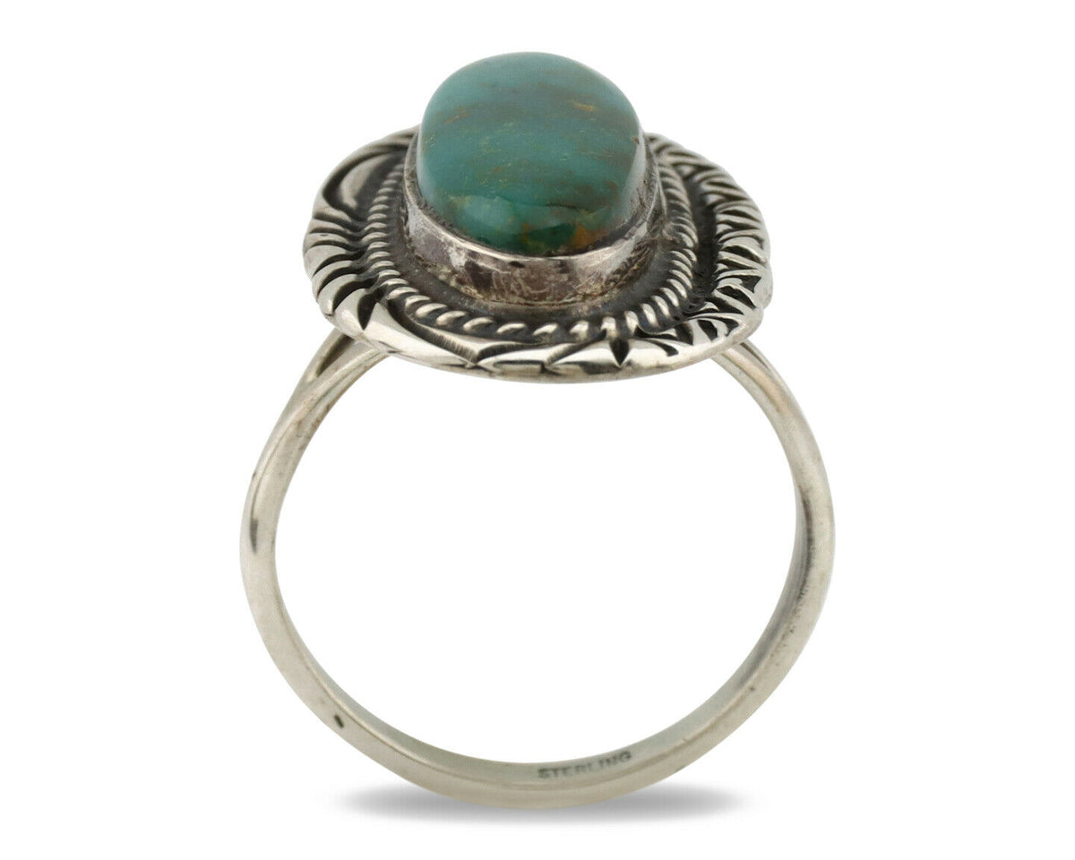 Navajo Ring .925 Silver Blue Gem Turquoise Native American Artist C.80's
