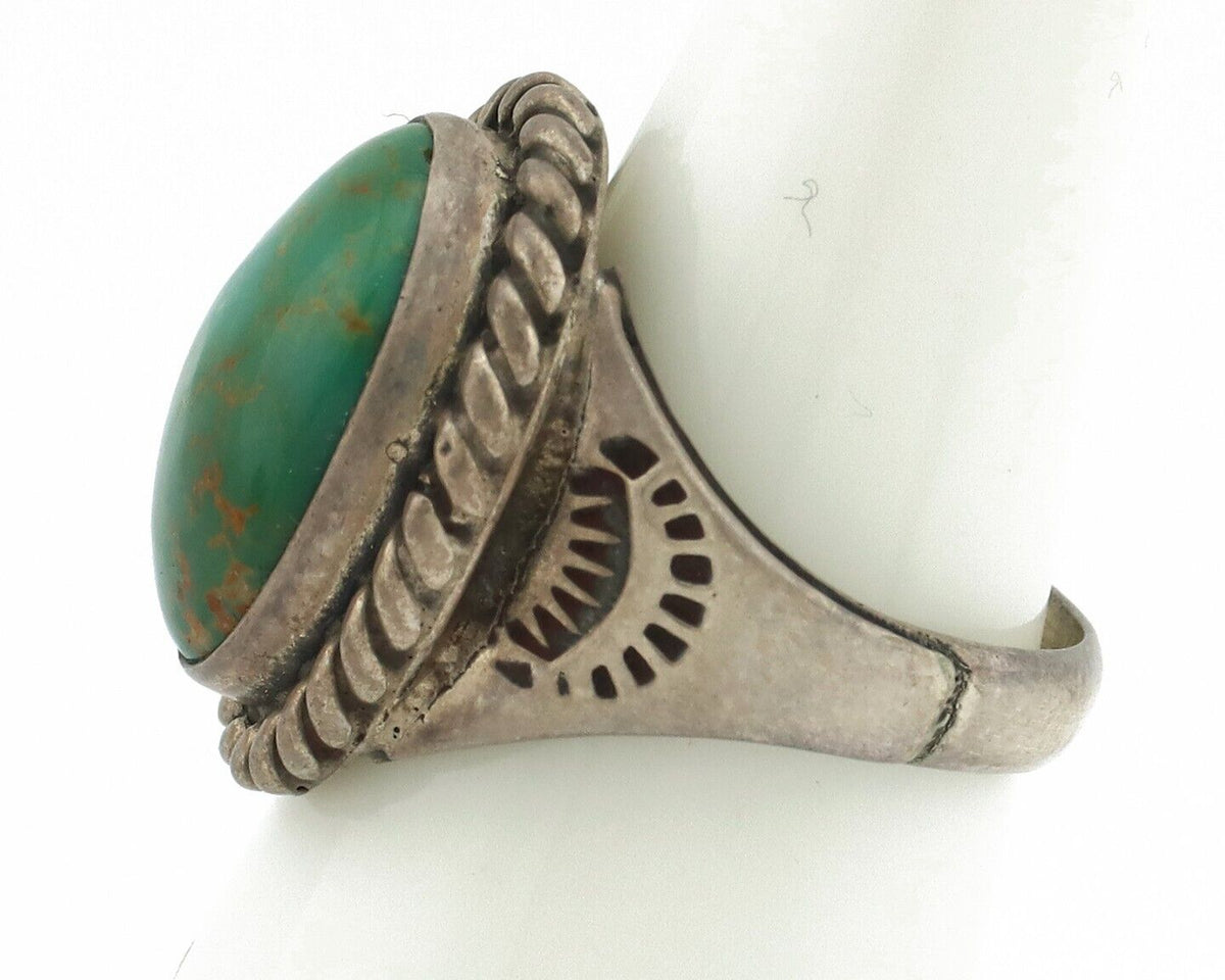 Navajo Ring .925 Silver Blue Gem Turquoise Native American Signed C.80's