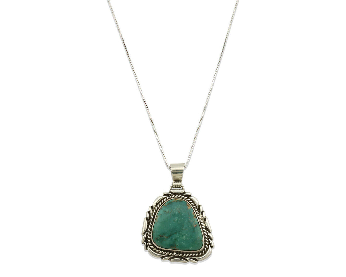 Navajo Kingman Turquoise Pendant .925 Silver Artist Signed Sunrise C.80's