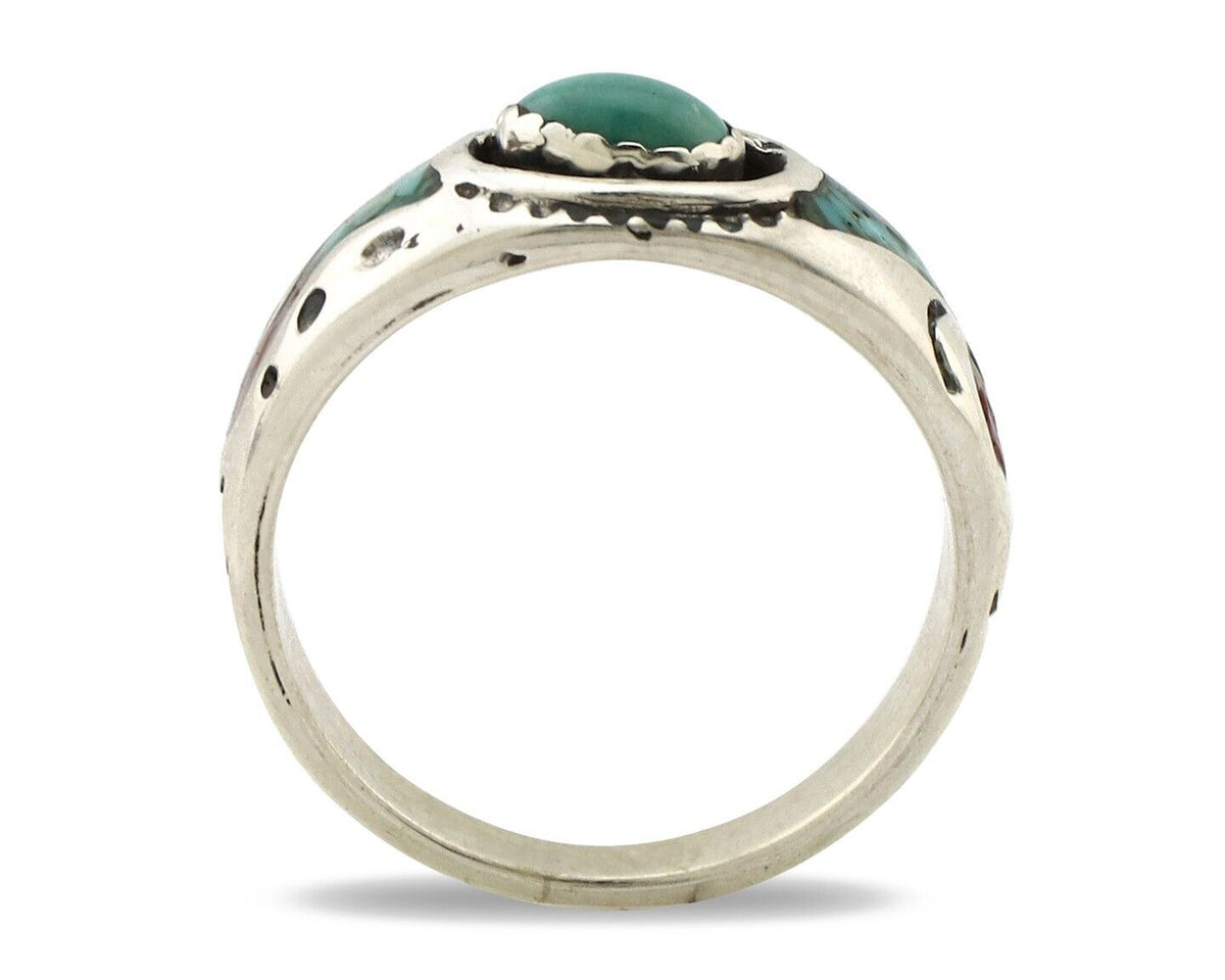 Navajo Handmade Ring 925 Silver Blue Turquoise & Coral Native American C.80's