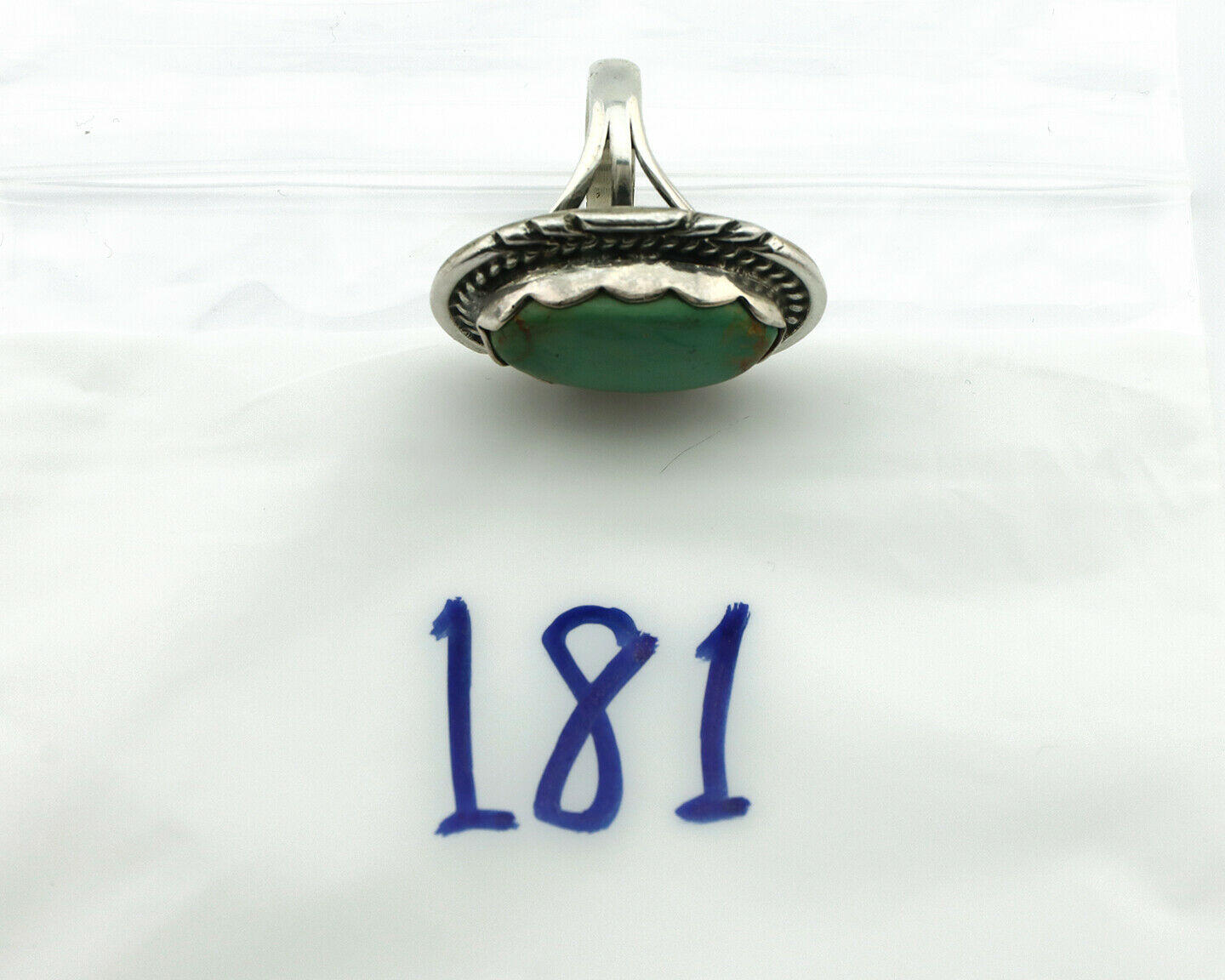 Navajo Ring .925 Silver Natural Uncolored Green Turquoise Signed Apache C.80's