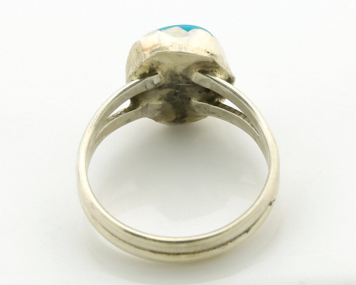 Navajo Ring .925 Silver Sleeping Beauty Turquoise Native American Artist C.1980s