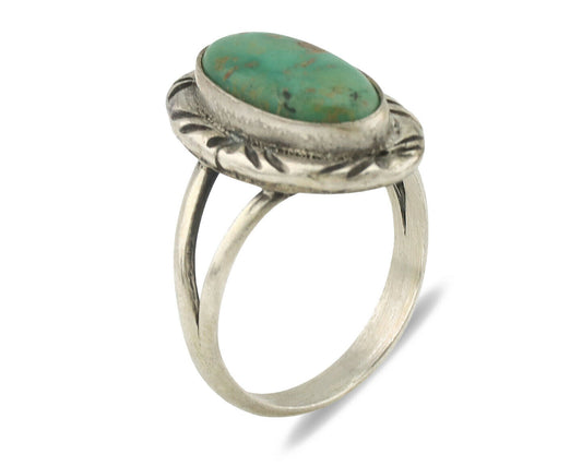 Navajo Ring .925 Silver Kingman Turquoise Native Artist Signed C.80's