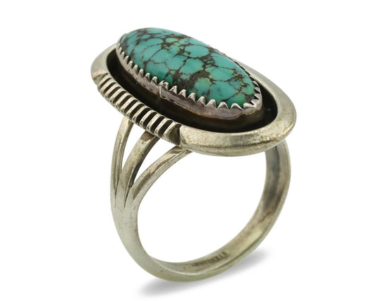 Navajo Ring .925 Silver Spiderweb Turquoise Native American Artist C.1980's