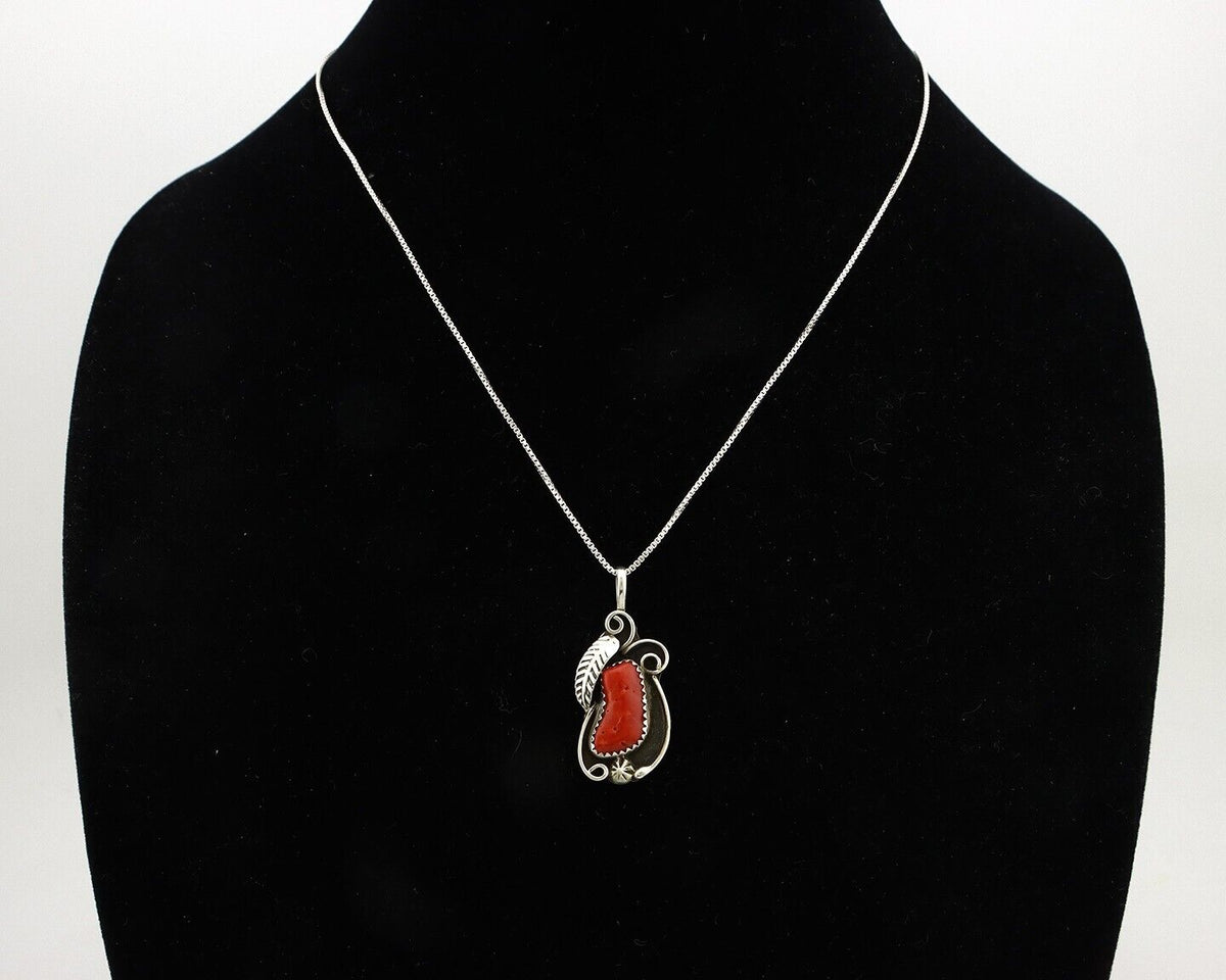Navajo Necklace 925 Silver Red Medterranean Signed Josephine Rojas C.80's
