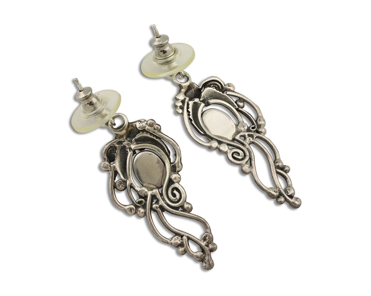Navajo Earrings 925 Silver Natural Mined Denim Lapis Native American Artist C80s