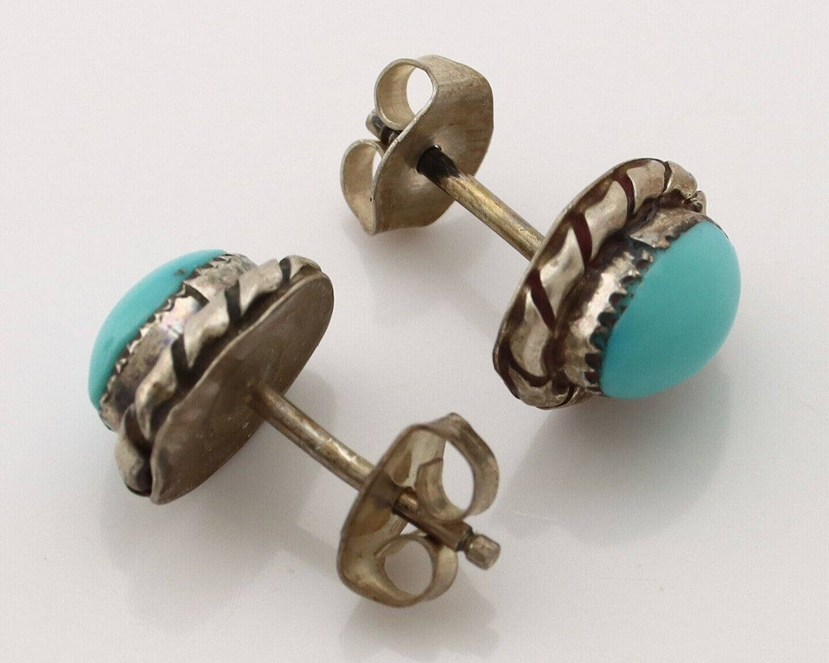 Zuni Earrings 925 Silver Sleeping Beauty Turquoise Native American Artist C.80's