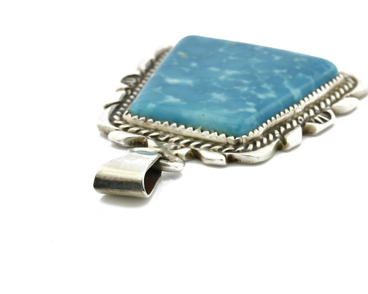C. 1980-90's Navajo Signed TALHAT Blue Turquoise .925 Silver Pendant