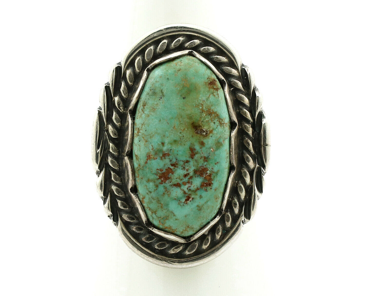 Navajo Ring .925 Silver Natural Uncolored Green Turquoise Signed Apache C.80's