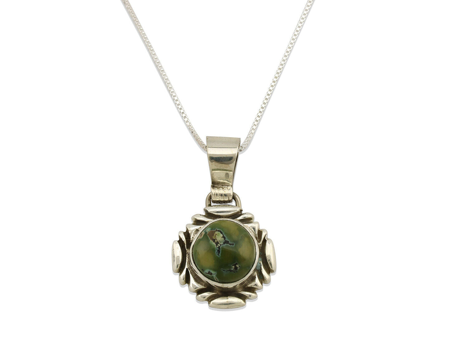 Navajo Necklace .925 Silver Damele Variscite Signed Sun C.1980's