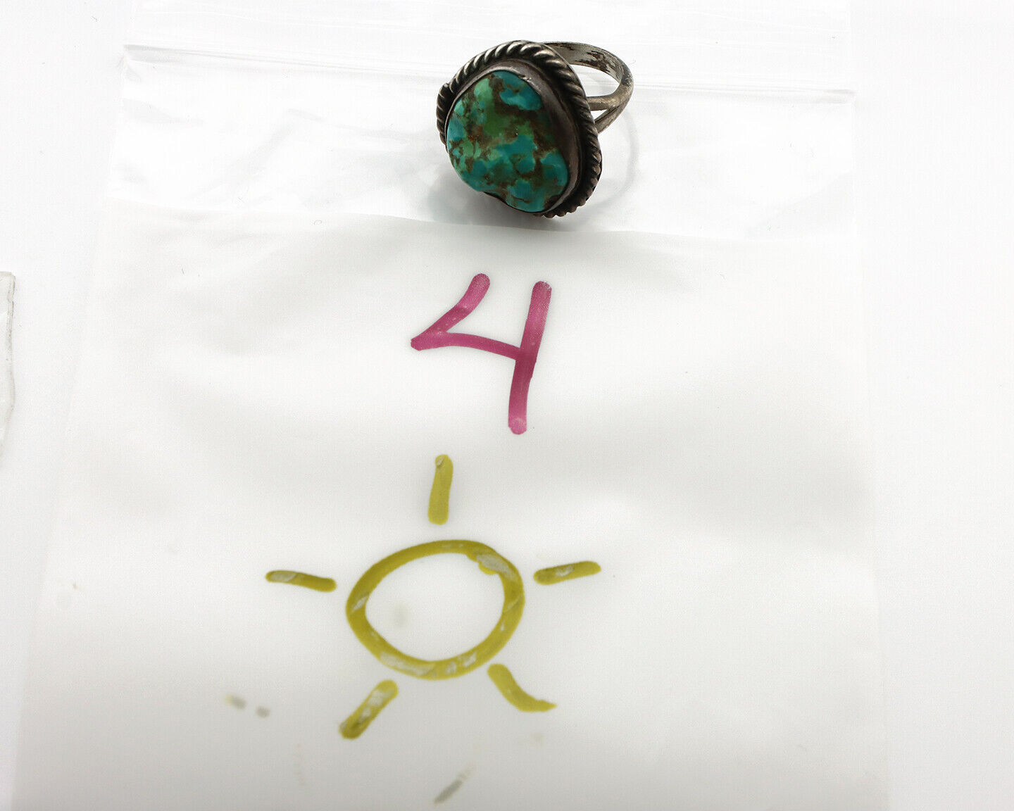Navajo Ring 925 Silver Seafoam Turquoise Native American Artist C.1980's