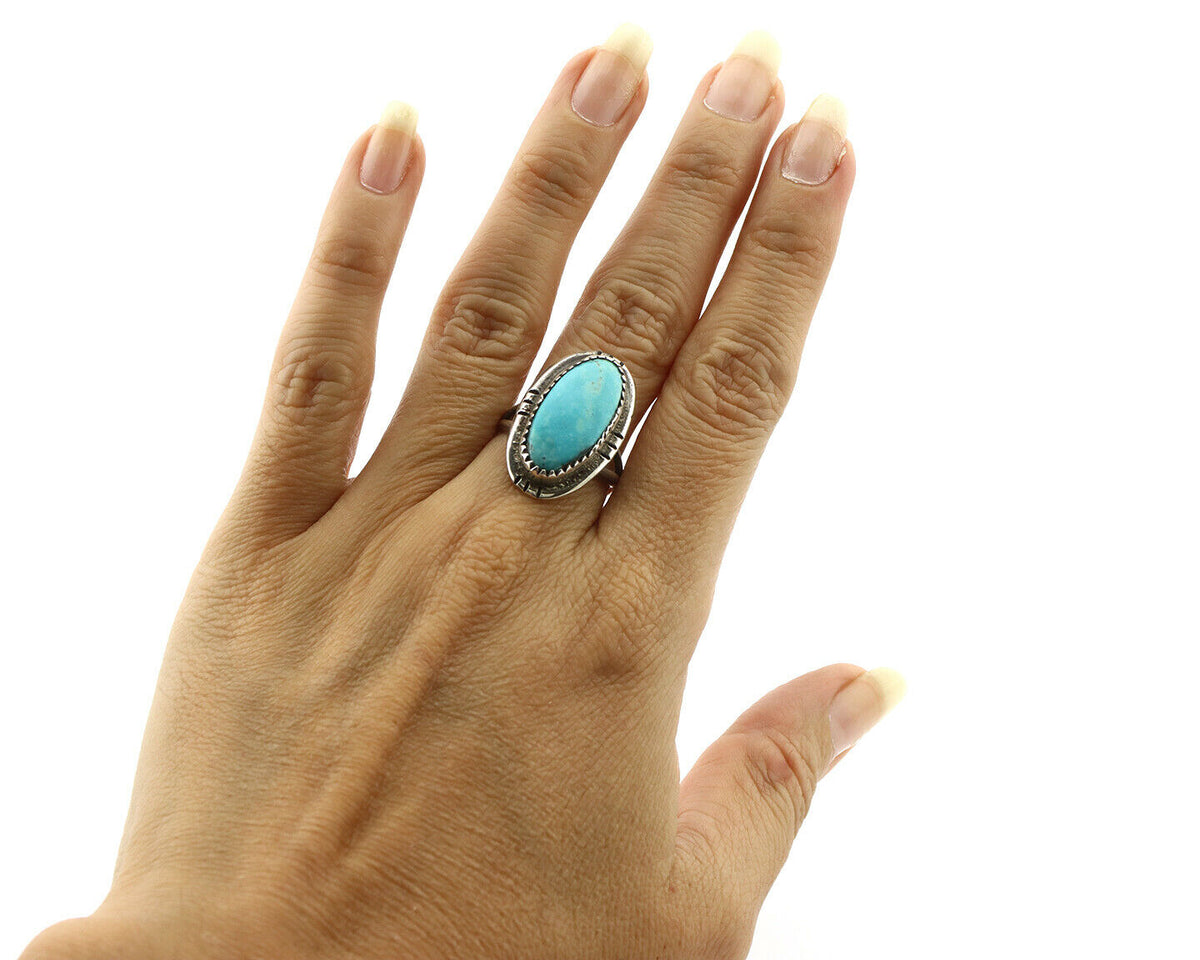 Navajo Ring .925 Silver Blue Turquoise Native American Artist Handmade C.80's