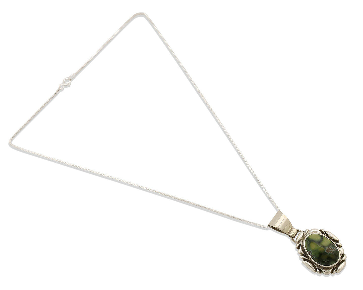 Navajo Necklace .925 Silver Damele Variscite Signed Sun C.1980's
