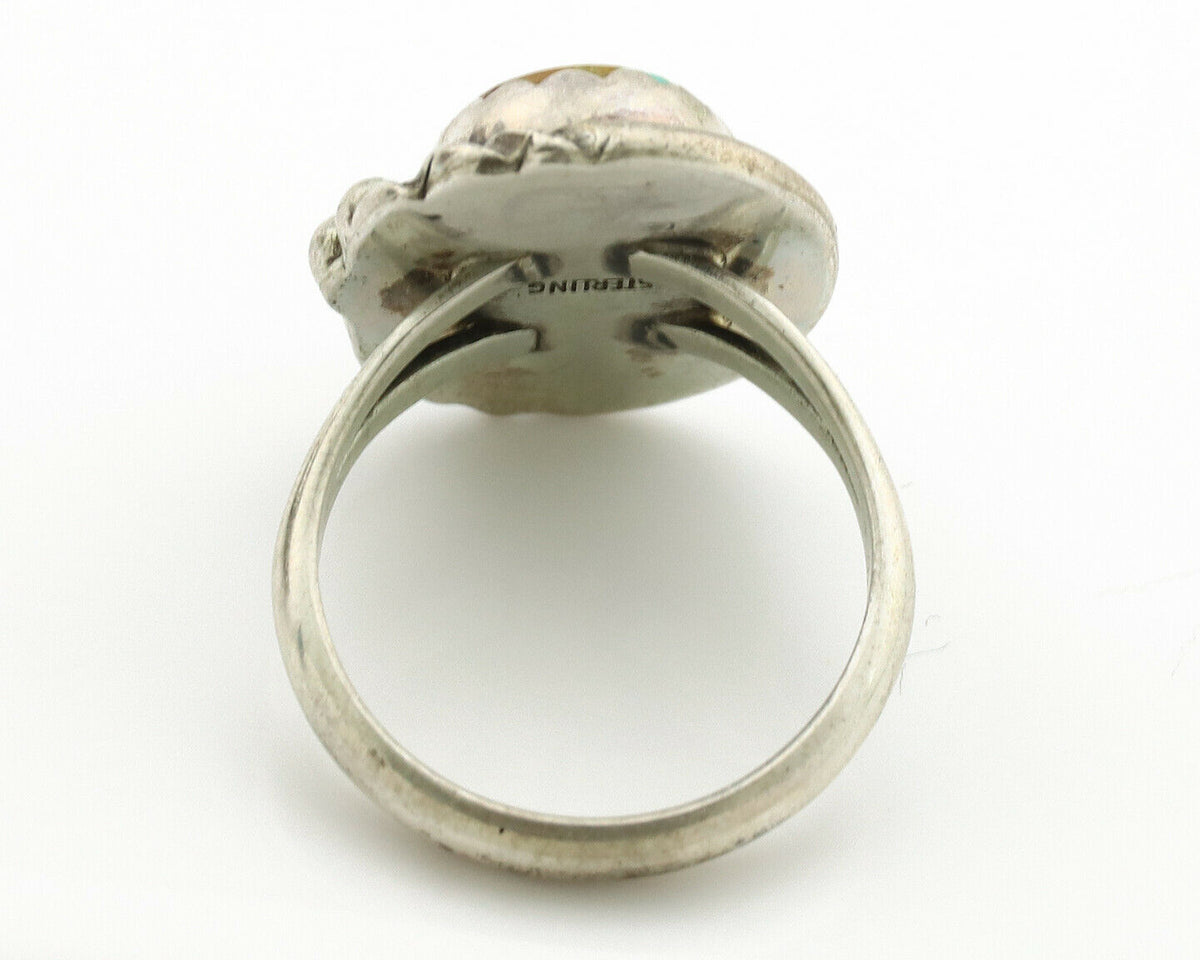 Navajo Ring .925 Silver Kingman Turquoise Native American Artist C.1980's