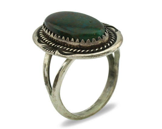 Navajo Ring .925 Silver Nevada Turquoise Native American Artist C.1980's