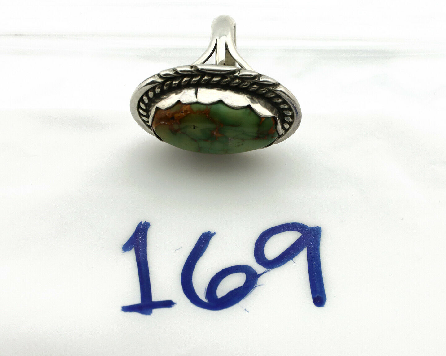 Navajo Ring .925 Silver Natural Uncolored Green Turquoise Signed Apache C.80's