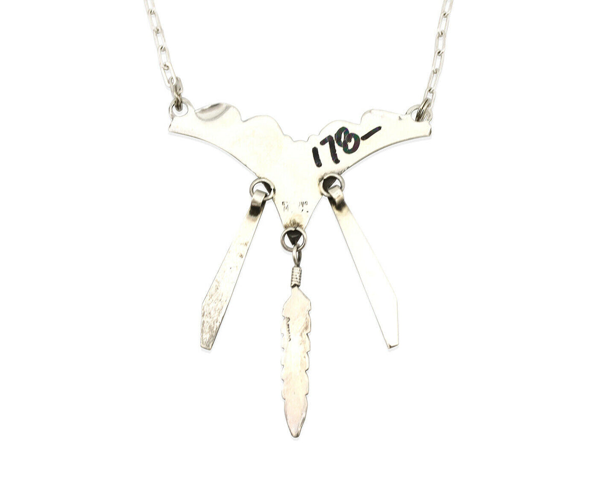 Navajo Necklace .925 Silver Sleeping Beauty Turquoise Signed MC C.80's