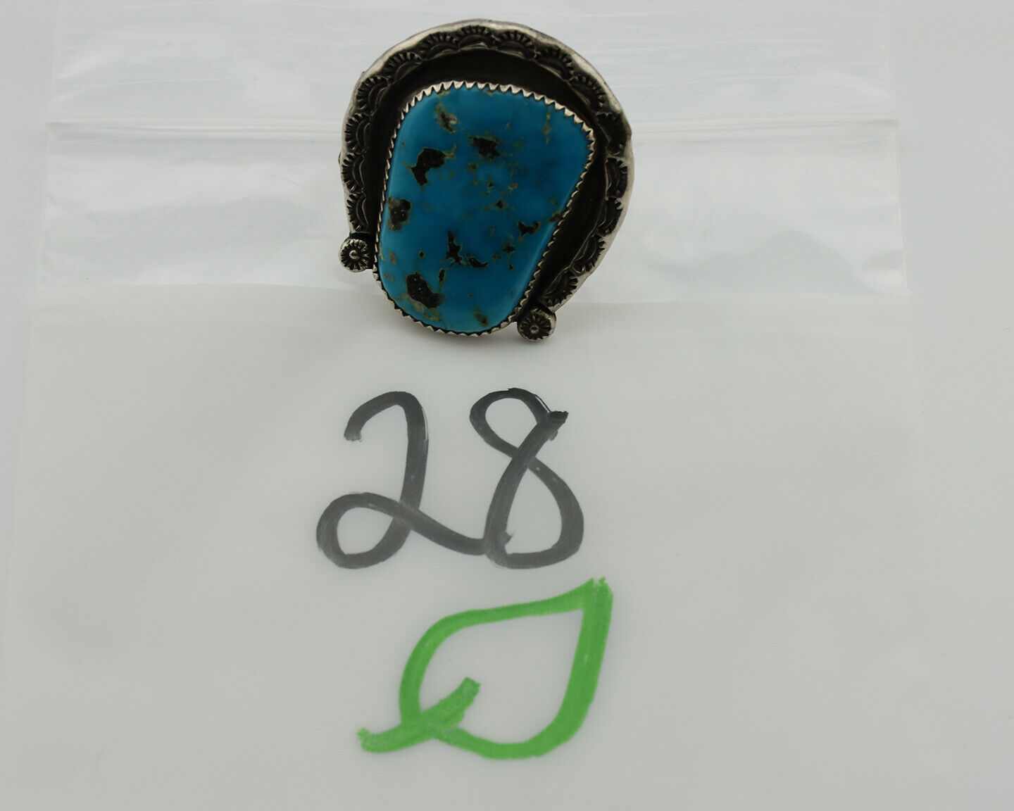 Navajo Horse Shoe Ring 925 Silver Bisbee Turquoise Native Artist C.80's