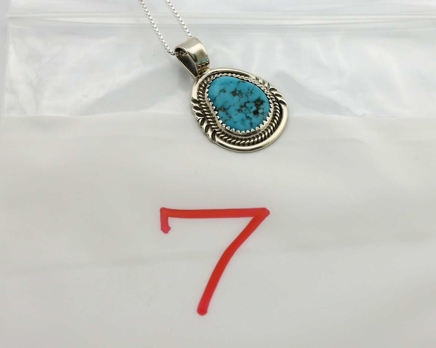 Navajo Necklace .925 Silver Morenci Turquoise Signed Anna Begay C.1980's