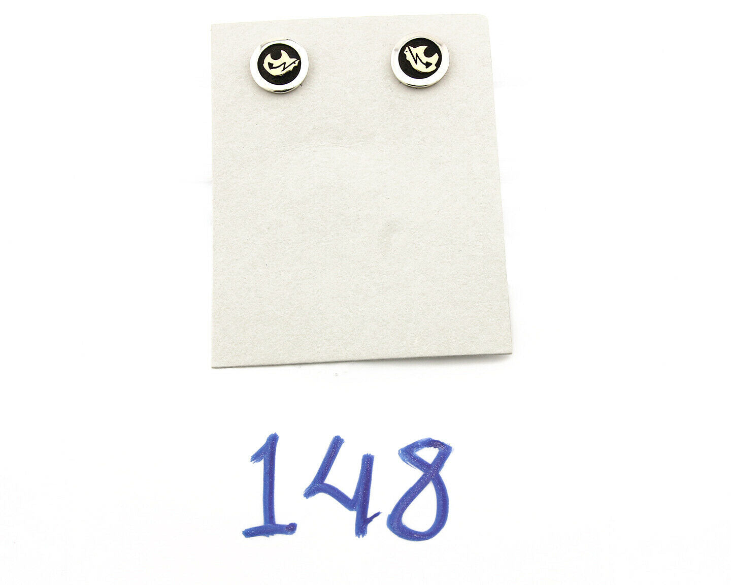 Navajo Eagle Head Earrings .925 Silver 14k SOLID Yellow GOLD MM Rogers & NJ C.80