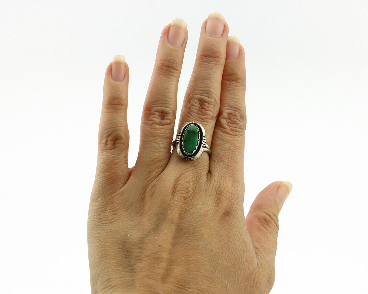Navajo Ring .925 Silver Turquoise Mountain Native American Artist C.1980's