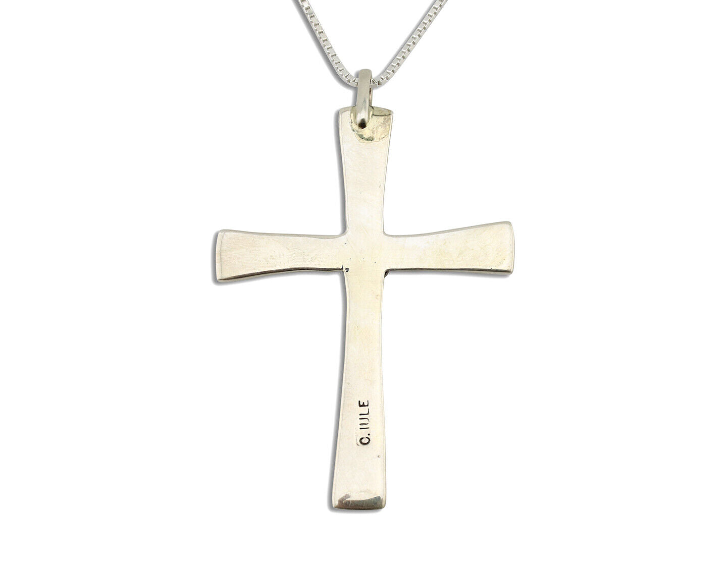 Zuni Handmade Cross Necklace 925 Silver Natural Gemstone Signed C. IULE C.80's