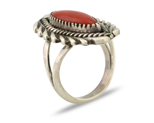 Navajo Handmade Ring 925 Silver Natural Coral Artist Signed K Montoya C.80's