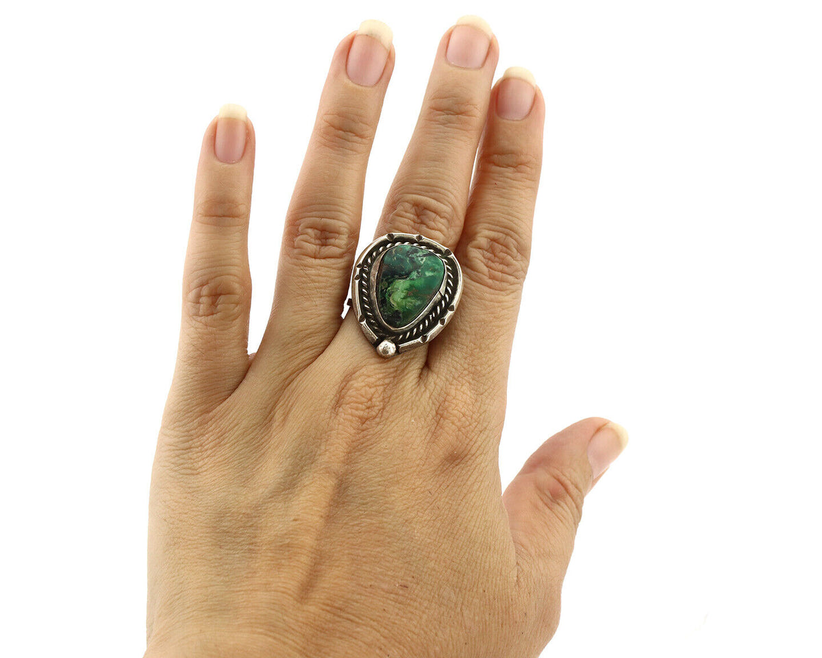 Navajo Ring 925 Silver Bisbee Turquoise Native American Artist C.1980's