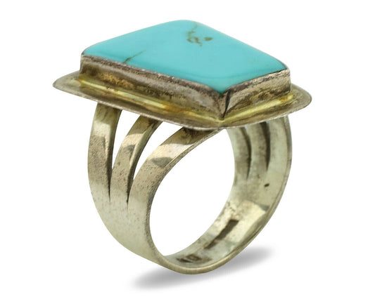 Navajo Ring .925 Silver Kingman Turquoise Artist Signed DW C.1980's