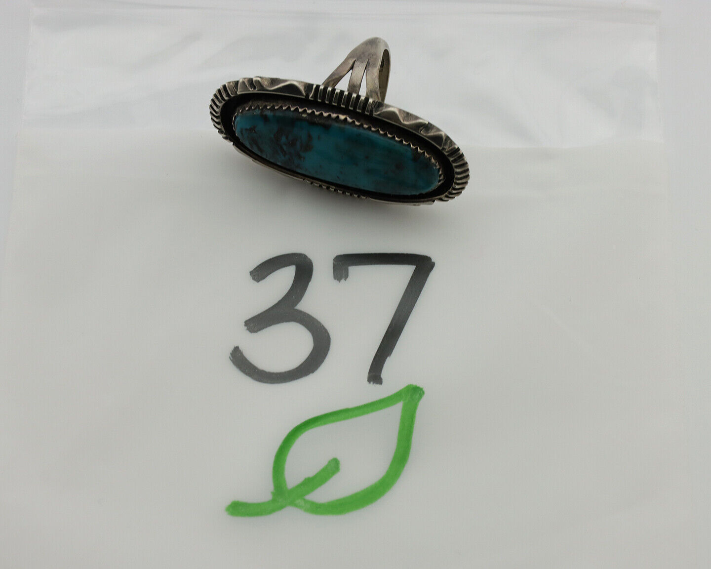 Navajo Ring .925 Silver Spiderweb Turquoise Artist Signed Begay C.1980's