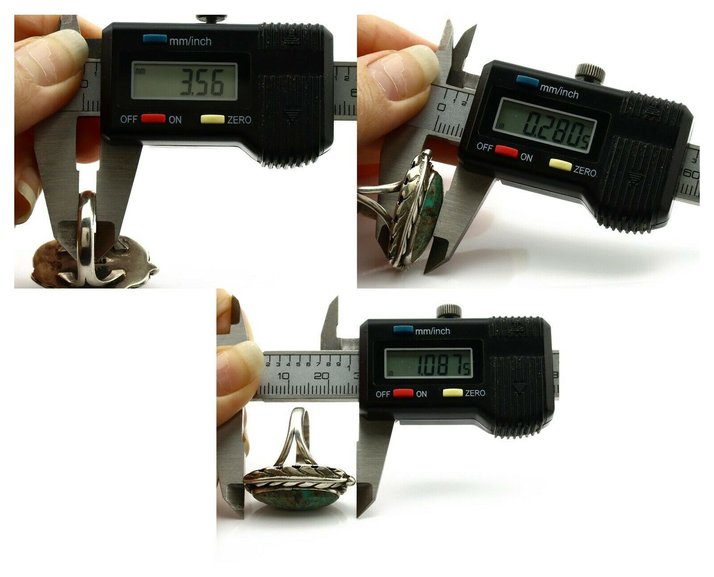 Navajo Ring .925 Silver Turquoise Mountain Signed Artist Apache C.80's