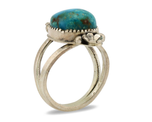 Navajo Ring .925 Silver Nevada Turquoise Native American Artist C.1980's