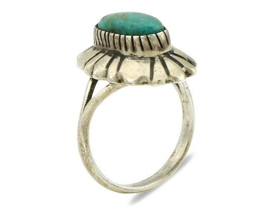 Navajo Ring .925 Silver Green Turquoise Artist Signed M Montoya C.80's