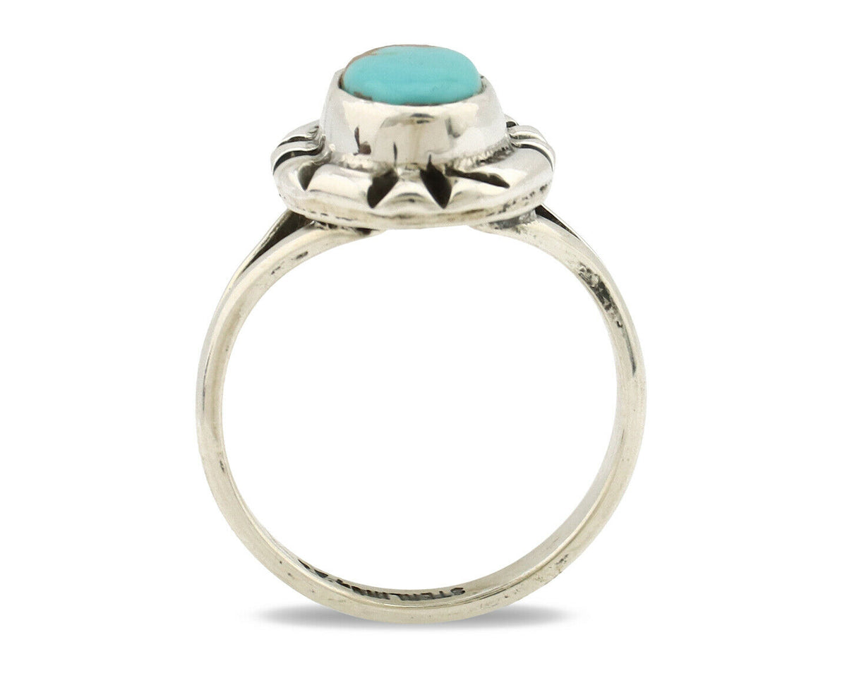 Navajo Ring .925 Silver Kingman Turquoise Artist Signed Gecko C.90's