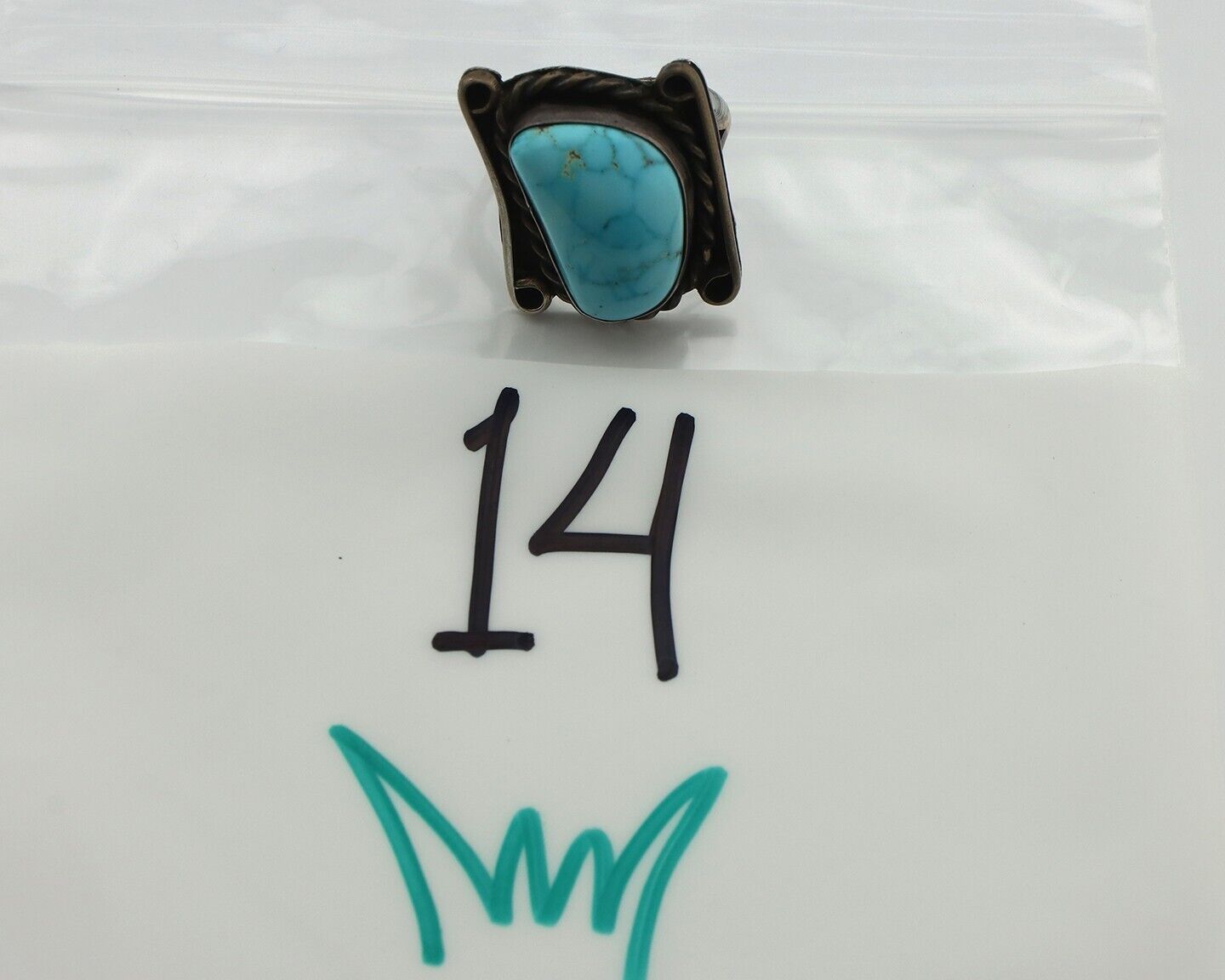 Navajo Ring 925 Silver Blue Spiderweb Turquoise Native American Artist C.80's
