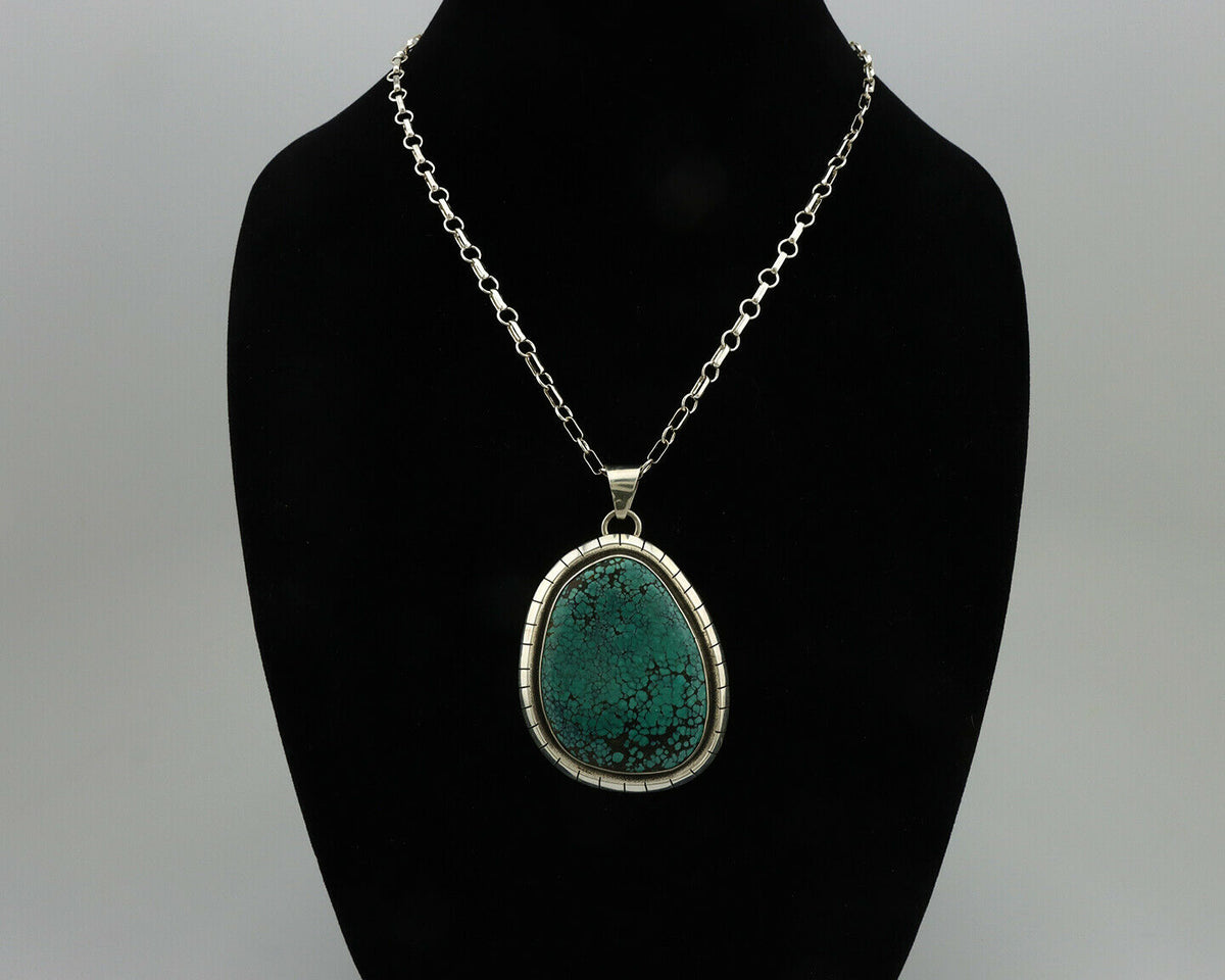 Navajo Pendant .925 Silver Spiderweb Turquoise Native American C.80's