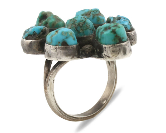 Navajo Old Pawn Ring .925 Silver Kingman Turquoise Native American Artist C.70's