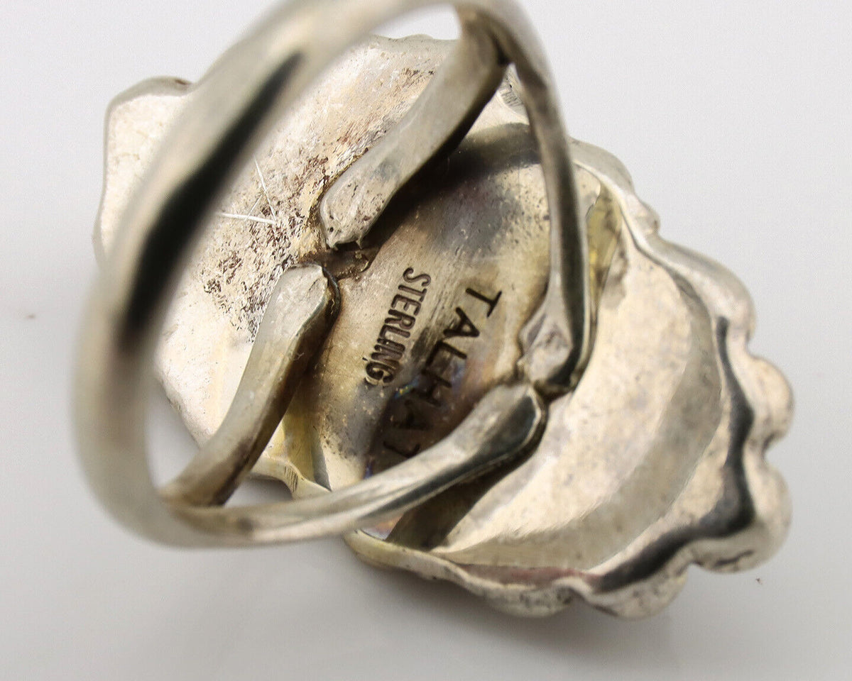 Navajo Ring .925 Silver Spiderweb Turquoise Artist Signed TALHAT C.80's