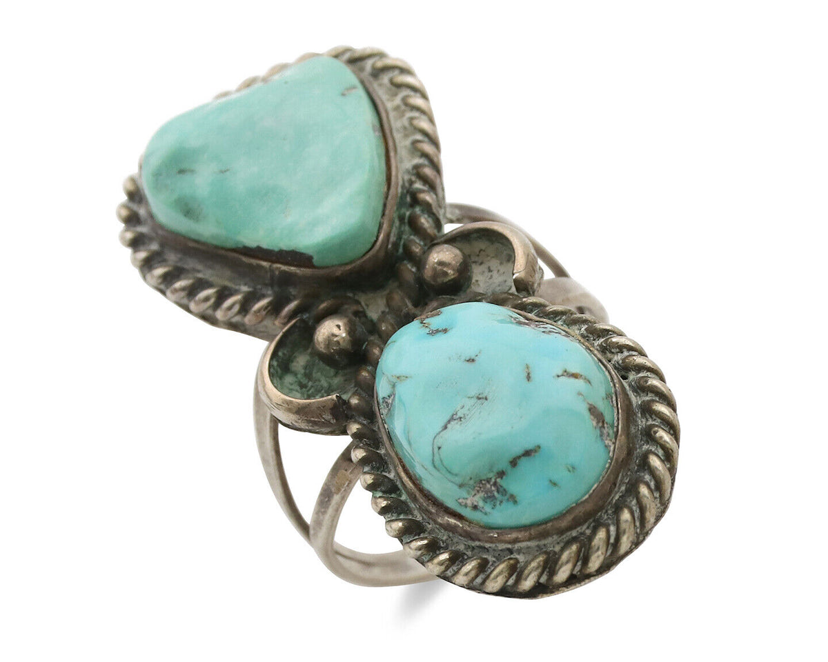 Navajo Ring .925 Silver Globe Turquoise Native American Artist C.1980's