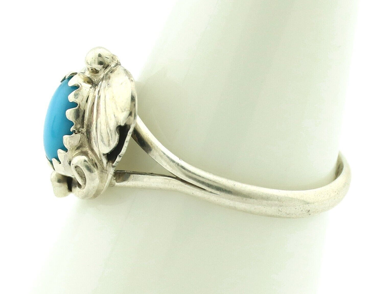 Navajo Ring .925 Silver Natural Blue Turquoise Artist Signed SN C.80's