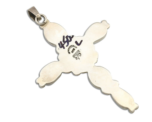 Navajo Cross Necklace .925 Silver Kingman Turquoise Signed Gecko C.80's