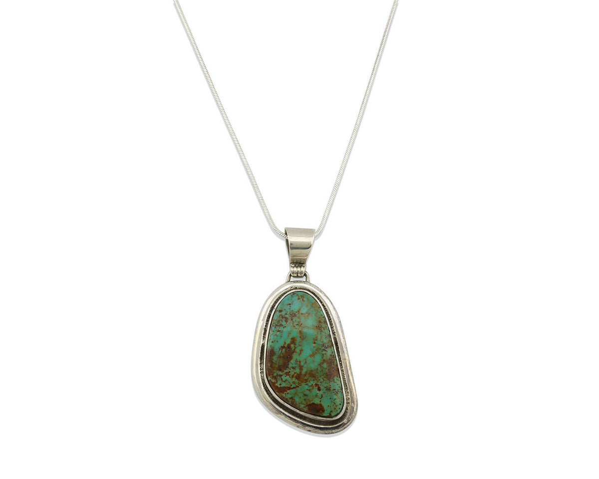 Navajo Kingman Turquoise Pendant .925 Silver Artist Signed Sunrise C.80's