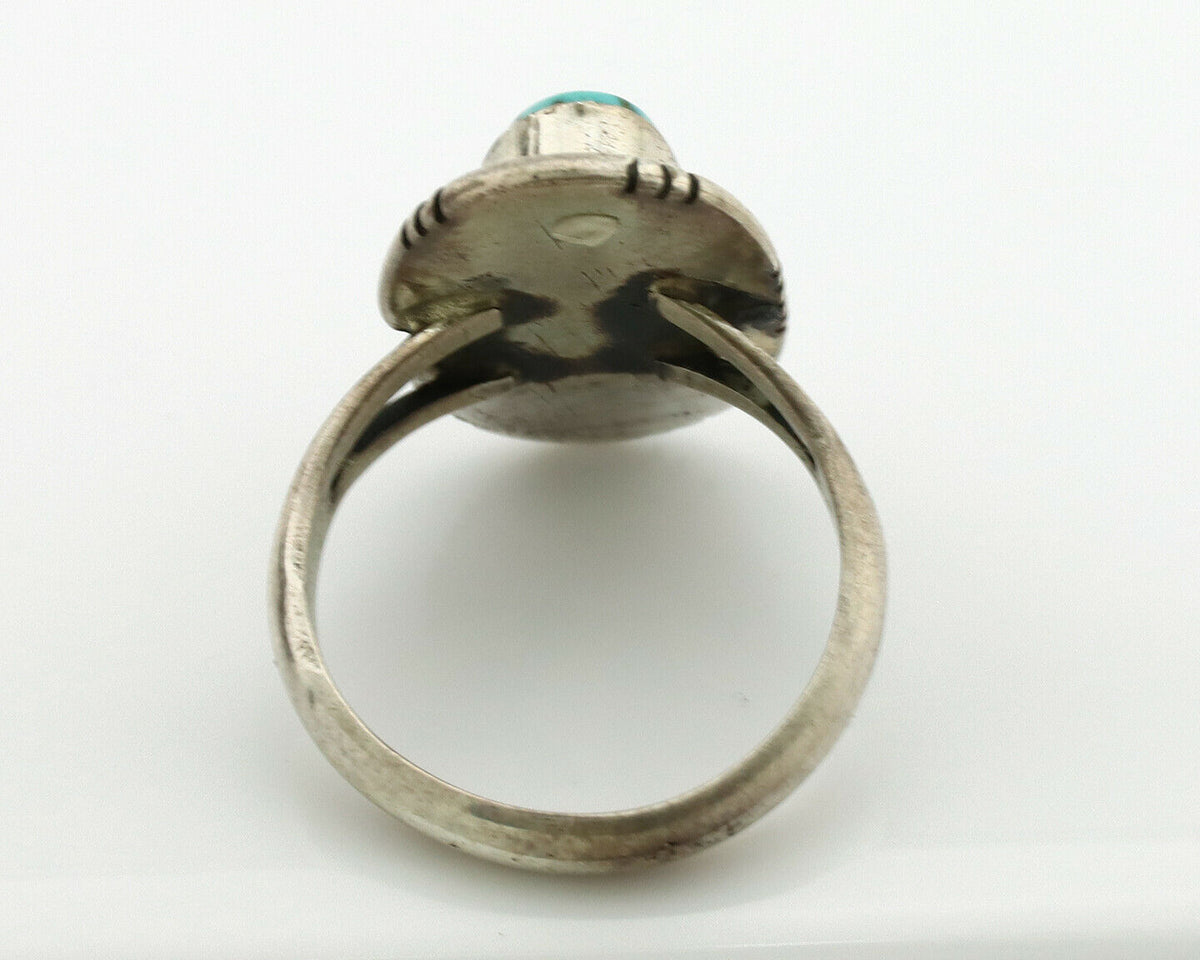 Navajo Ring .925 Silver Kingman Turquoise Native American Artist C.1980's