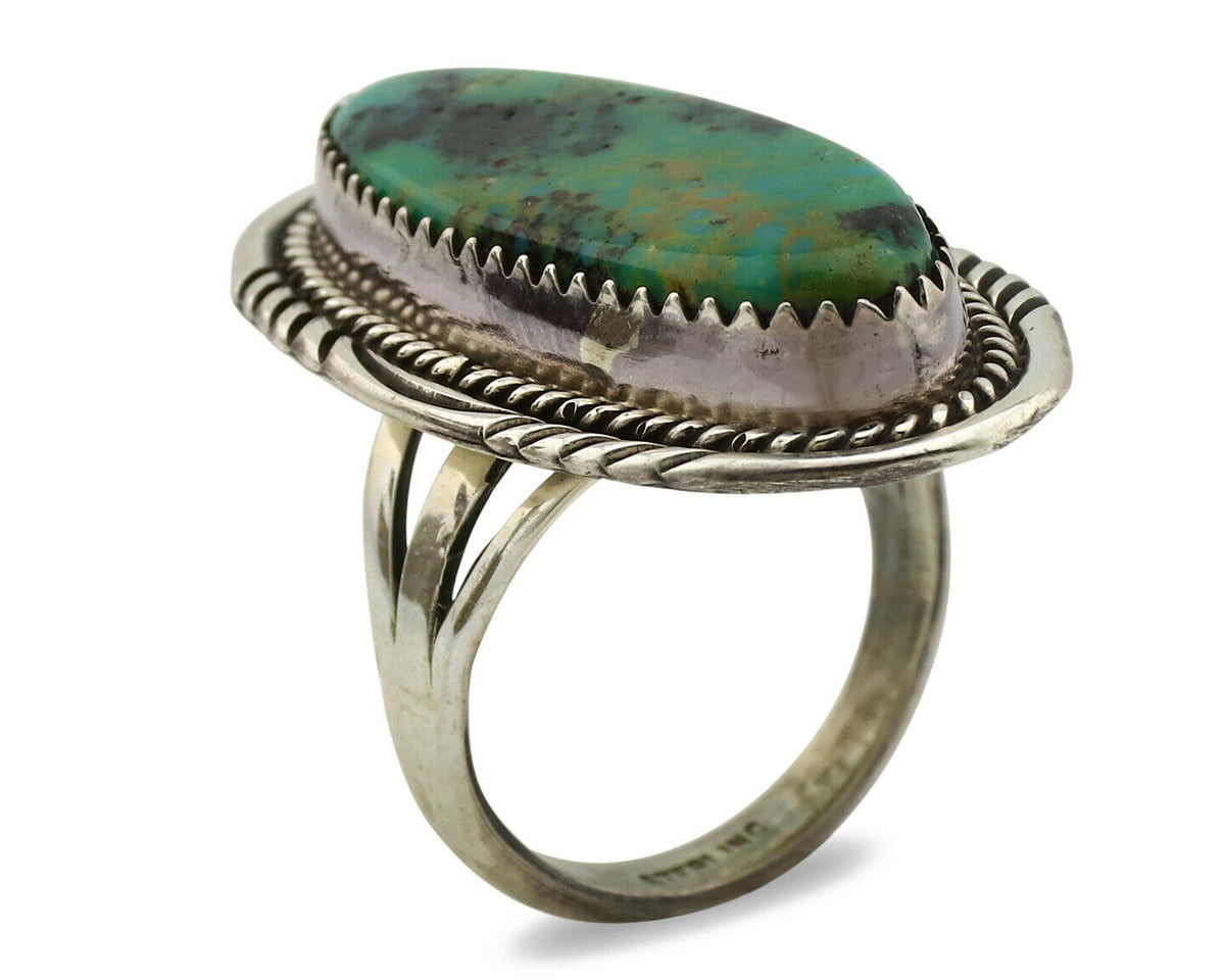 Navajo Ring .925 Silver Kingman Turquoise Artist Signed M Begay C.1980's